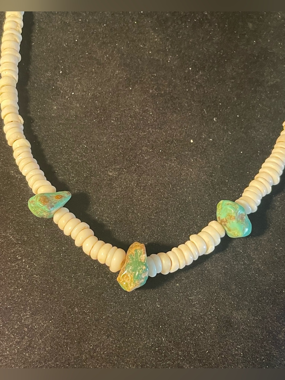 Vintage Turquoise & White Shell Heishi Bead Necklace. Southwestern